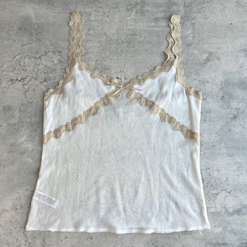 Vintage y2k sheer white lace trim cami